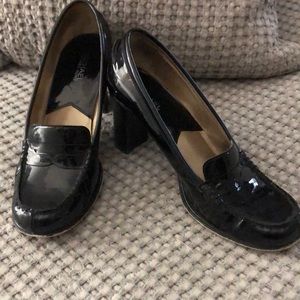 Michael Kors 3 inch Black Patent Leather Penny Loafer Heels. Size 9 1/2